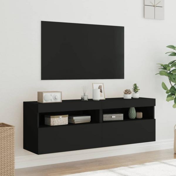 TV-Wandschränke mit LED-Leuchten 2 Stk. Schwarz 60x30x40 cm