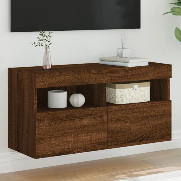 ARDEBO.de - TV-Wandschrank mit LED-Leuchten Braun Eichen-Optik 80x30x40 cm