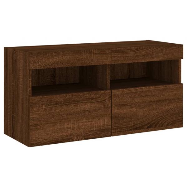 TV-Wandschrank mit LED-Leuchten Braun Eichen-Optik 80x30x40 cm