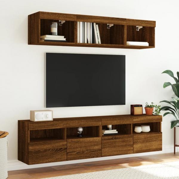 TV-Wandschrank mit LED-Leuchten Braun Eichen-Optik 80x30x40 cm