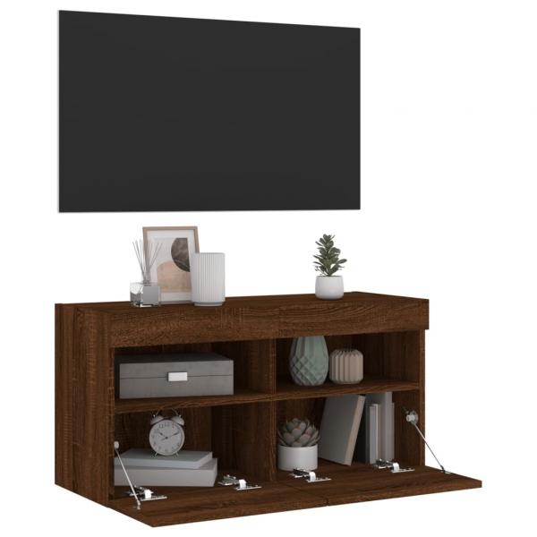 TV-Wandschrank mit LED-Leuchten Braun Eichen-Optik 80x30x40 cm