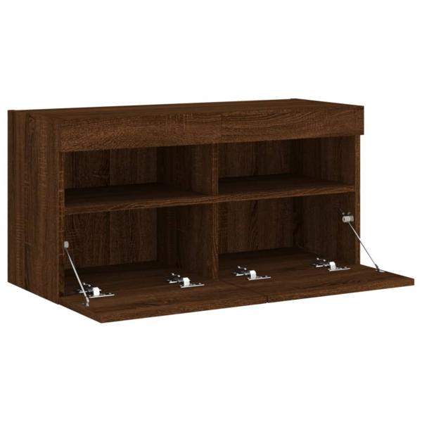 TV-Wandschrank mit LED-Leuchten Braun Eichen-Optik 80x30x40 cm