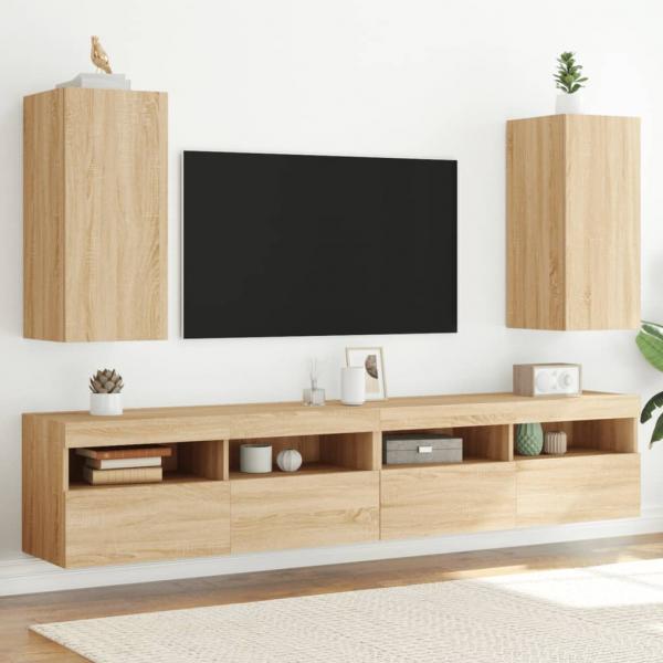 ARDEBO.de - TV-Wandschränke mit LED-Leuchten 2 Stk. Sonoma-Eiche