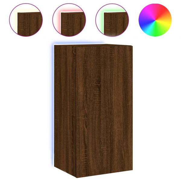 TV-Wandschrank mit LED-Leuchten Braun Eichen-Optik 40,5x35x80cm