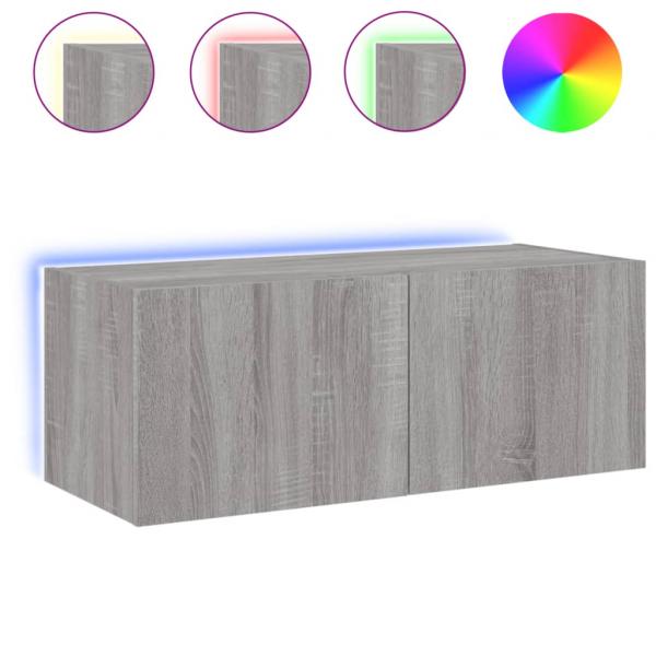 TV-Wandschrank mit LED-Leuchten Grau Sonoma 80x35x31 cm