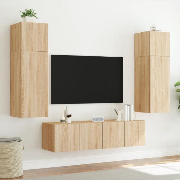 TV-Wandschrank mit LED-Leuchten Sonoma-Eiche 80x35x31 cm