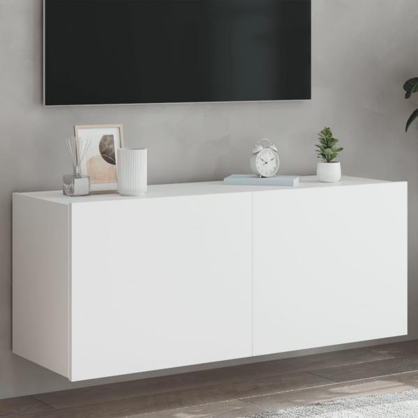 ARDEBO.de - TV-Wandschrank mit LED-Leuchten Weiß 100x35x41 cm