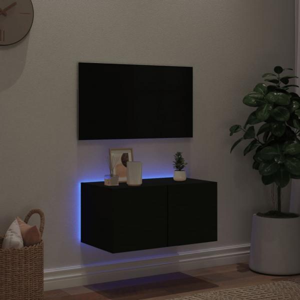 TV-Wandschrank mit LED-Leuchten Schwarz 60x35x31 cm