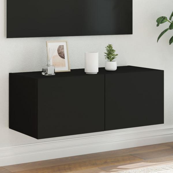 ARDEBO.de - TV-Wandschrank mit LED-Leuchten Schwarz 80x35x31 cm