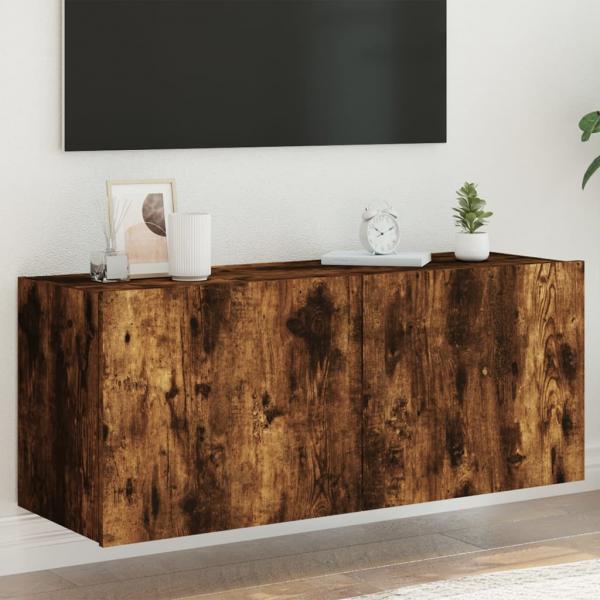 ARDEBO.de - TV-Wandschrank mit LED-Leuchten Räuchereiche 100x35x41 cm