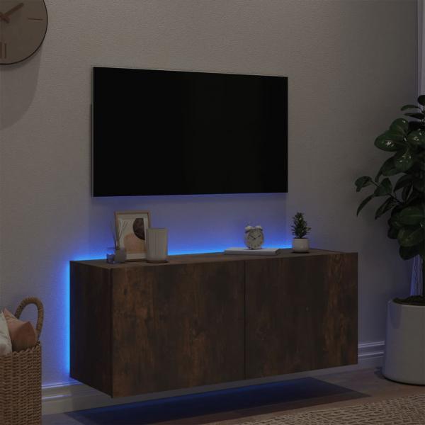 TV-Wandschrank mit LED-Leuchten Räuchereiche 100x35x41 cm