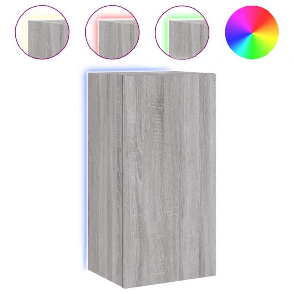 TV-Wandschrank mit LED-Leuchten Grau Sonoma 40,5x35x80 cm