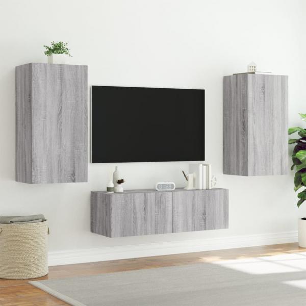 TV-Wandschrank mit LED-Leuchten Grau Sonoma 40,5x35x80 cm