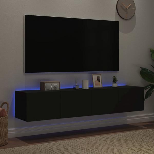 TV-Wandschränke mit LED-Leuchten 2 Stk. Schwarz 80x35x31 cm