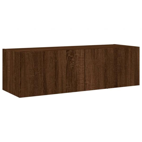 TV-Wandschrank mit LED-Leuchten Braun Eichen-Optik 100x35x31 cm