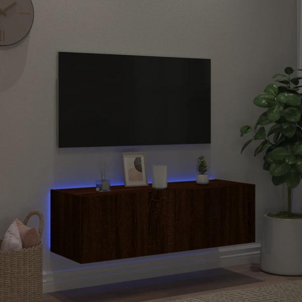 TV-Wandschrank mit LED-Leuchten Braun Eichen-Optik 100x35x31 cm