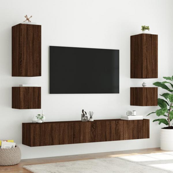 TV-Wandschrank mit LED-Leuchten Braun Eichen-Optik 100x35x31 cm