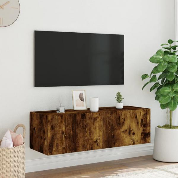 TV-Wandschrank mit LED-Leuchten Räuchereiche 100x35x31 cm