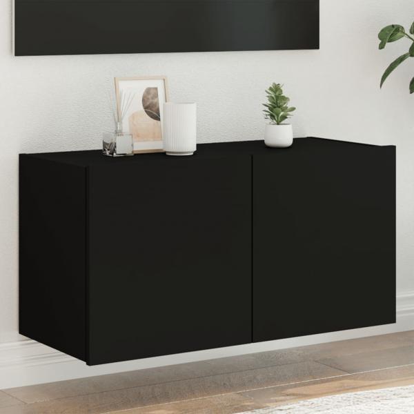 ARDEBO.de - TV-Wandschrank mit LED-Leuchten Schwarz 80x35x41 cm