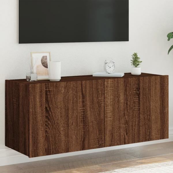 ARDEBO.de - TV-Wandschrank mit LED-Leuchten Braun Eichen-Optik 100x35x41 cm