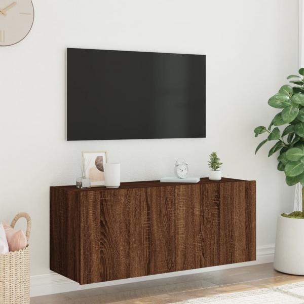 TV-Wandschrank mit LED-Leuchten Braun Eichen-Optik 100x35x41 cm