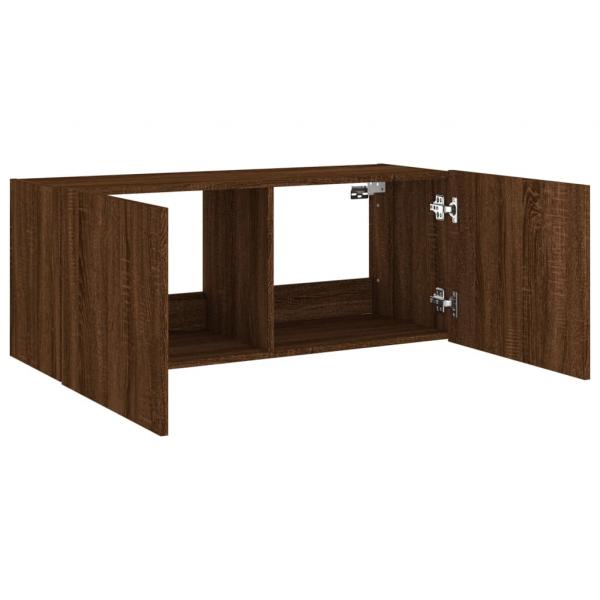 TV-Wandschrank mit LED-Leuchten Braun Eichen-Optik 100x35x41 cm