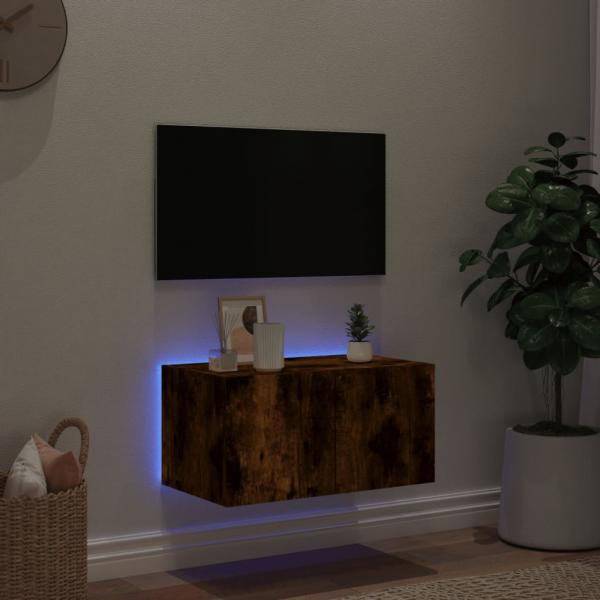 TV-Wandschrank mit LED-Leuchten Räuchereiche 60x35x31 cm