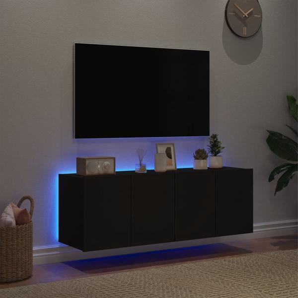 TV-Wandschränke mit LED-Leuchten 2 Stk. Schwarz 60x35x41 cm 