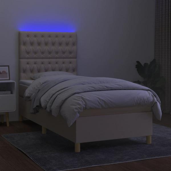 Boxspringbett mit Matratze & LED Creme 80x200 cm Stoff