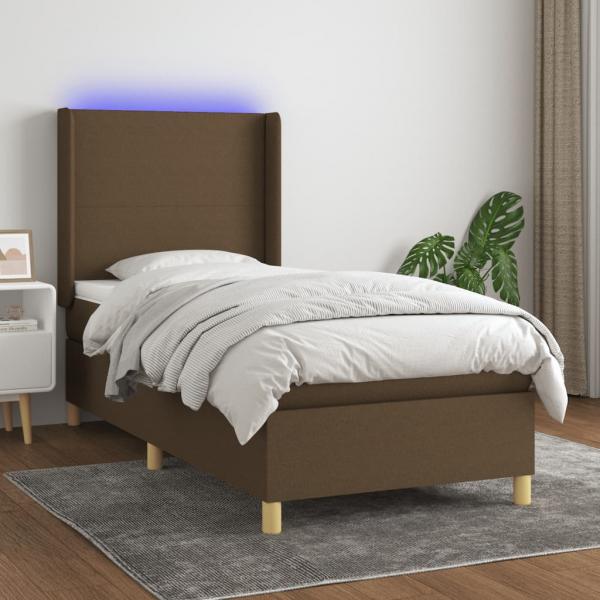 ARDEBO.de - Boxspringbett mit Matratze & LED Dunkelbraun 80x200 cm Stoff