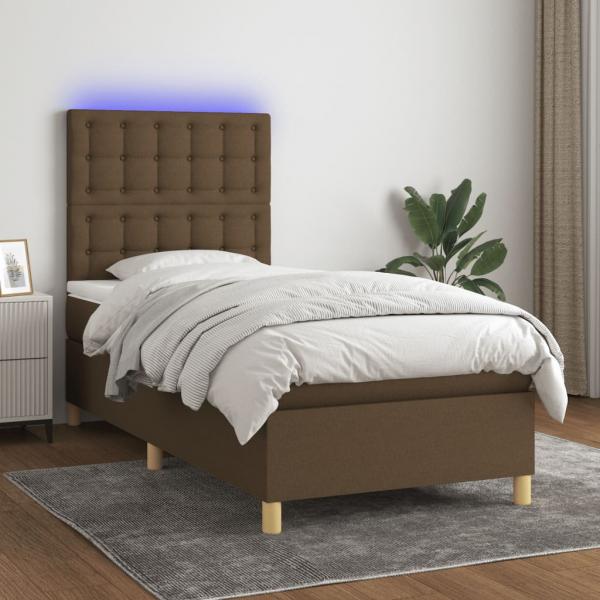 ARDEBO.de - Boxspringbett mit Matratze & LED Dunkelbraun 80x200 cm Stoff