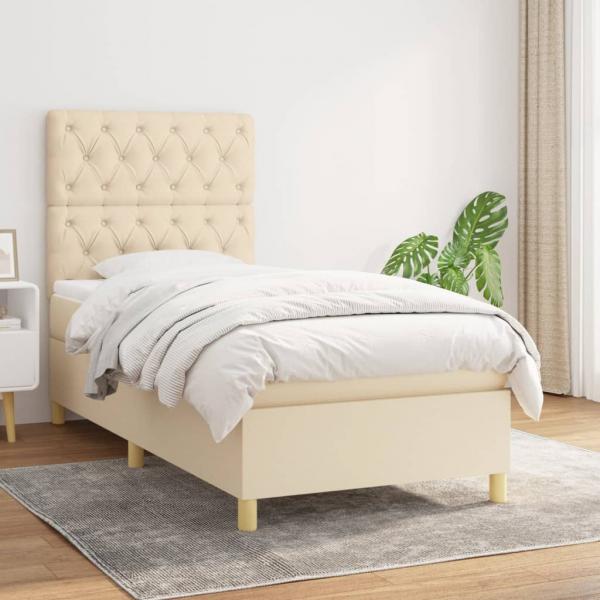 ARDEBO.de - Boxspringbett mit Matratze Creme 80x200 cm Stoff