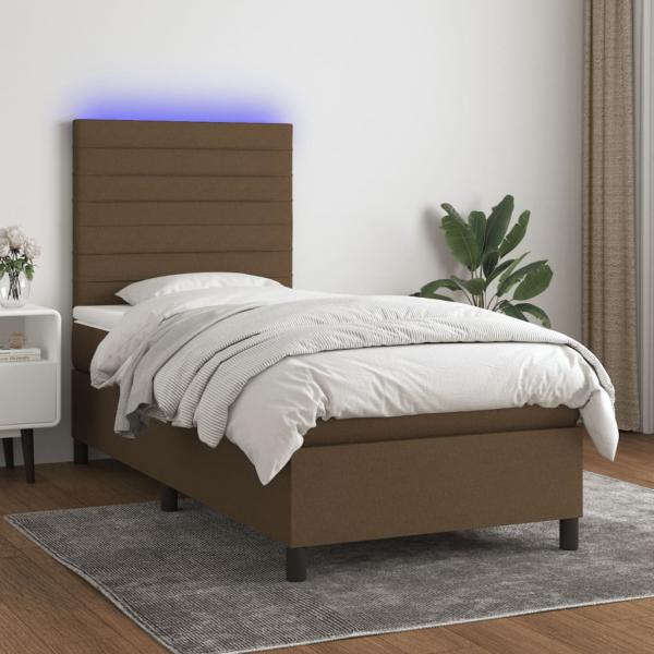 ARDEBO.de - Boxspringbett mit Matratze & LED Dunkelbraun 80x200 cm Stoff