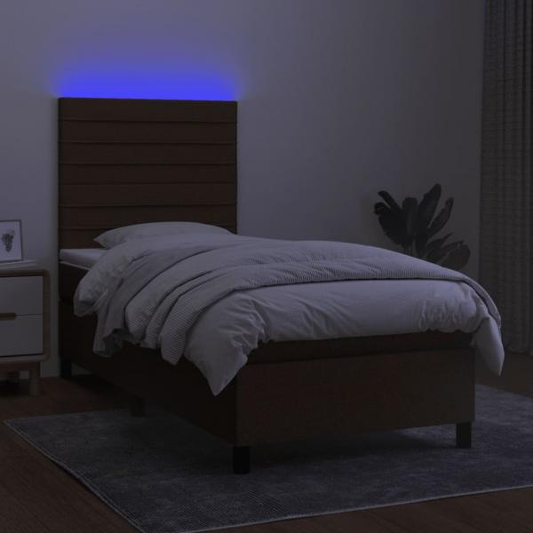 Boxspringbett mit Matratze & LED Dunkelbraun 80x200 cm Stoff