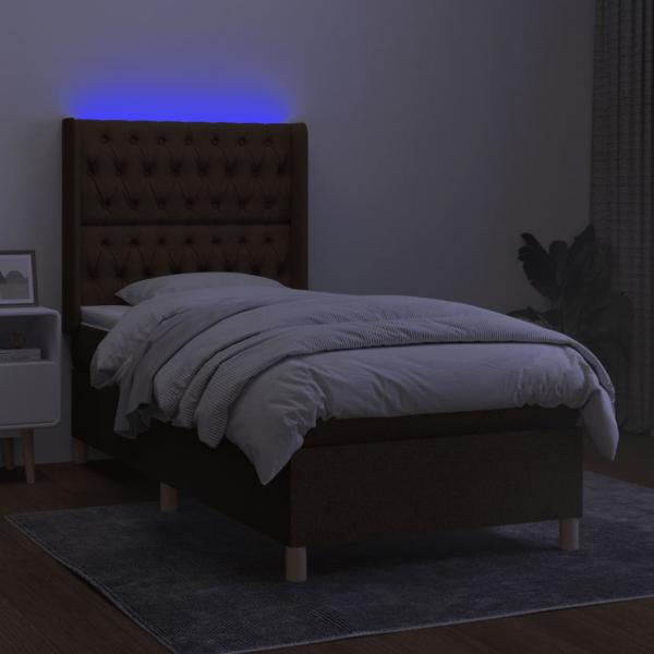 Boxspringbett mit Matratze & LED Dunkelbraun 80x200 cm Stoff