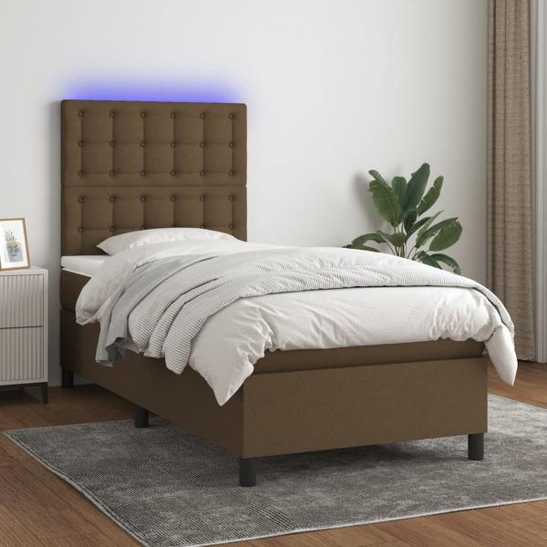 ARDEBO.de - Boxspringbett mit Matratze & LED Dunkelbraun 80x200 cm Stoff