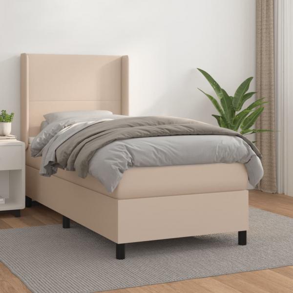 ARDEBO.de - Boxspringbett mit Matratze Cappuccino-Braun 80x200cm Kunstleder