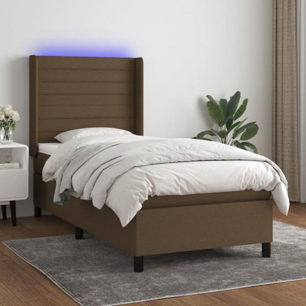 ARDEBO.de - Boxspringbett mit Matratze & LED Dunkelbraun 80x200 cm Stoff