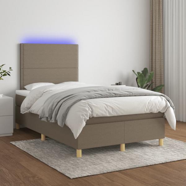 ARDEBO.de - Boxspringbett mit Matratze & LED Taupe 120x200 cm Stoff