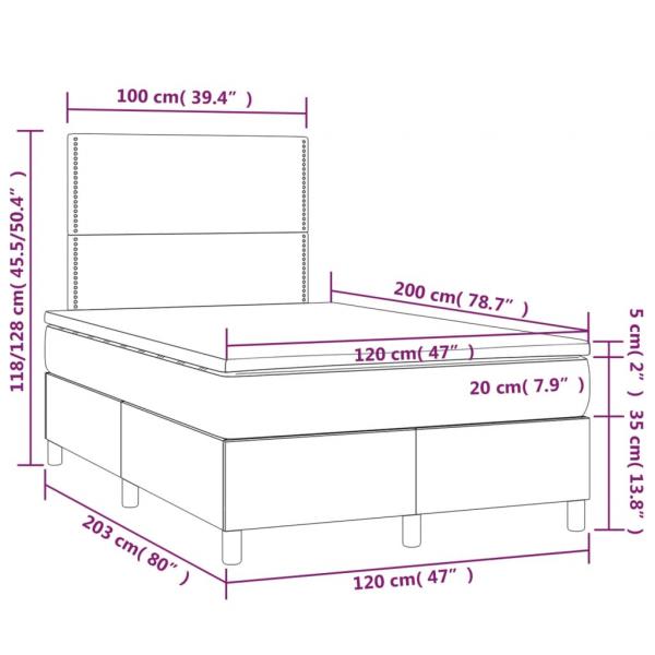 Boxspringbett mit Matratze & LED Taupe 120x200 cm Stoff