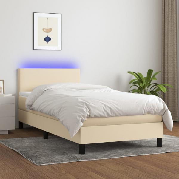 ARDEBO.de - Boxspringbett mit Matratze & LED Creme 80x200 cm Stoff