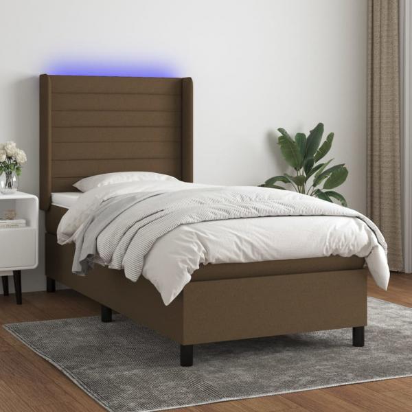 ARDEBO.de - Boxspringbett mit Matratze & LED Dunkelbraun 100x200 cm Stoff