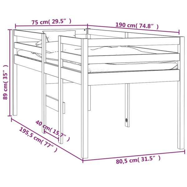 Hochbett 75x190 cm Massivholz Kiefer