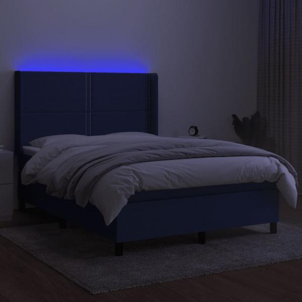 Boxspringbett mit Matratze & LED Blau 140x190 cm Stoff