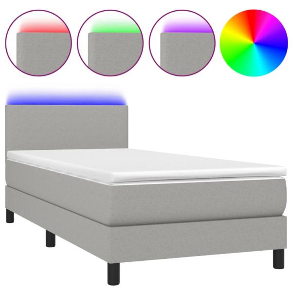 Boxspringbett mit Matratze & LED Hellgrau 80x200 cm Stoff