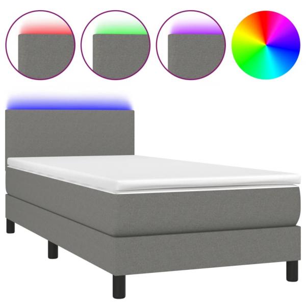 Boxspringbett mit Matratze & LED Dunkelgrau 80x200 cm Stoff