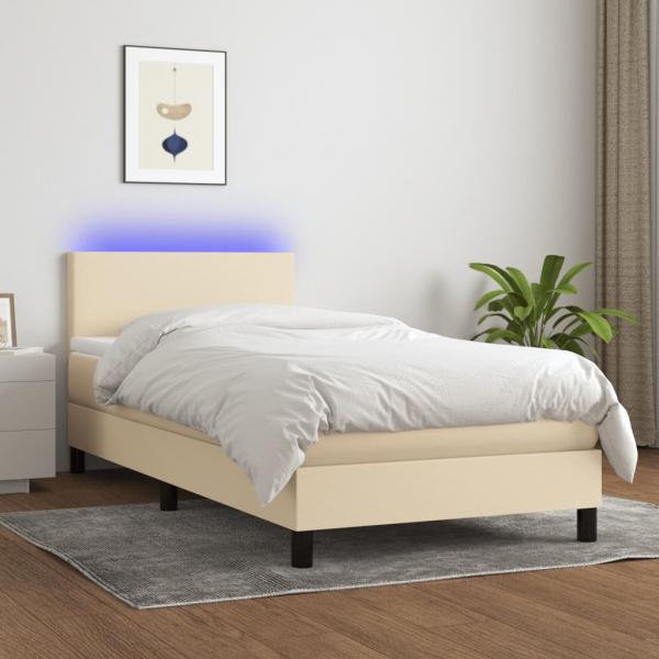 ARDEBO.de - Boxspringbett mit Matratze & LED Creme 90x200 cm Stoff