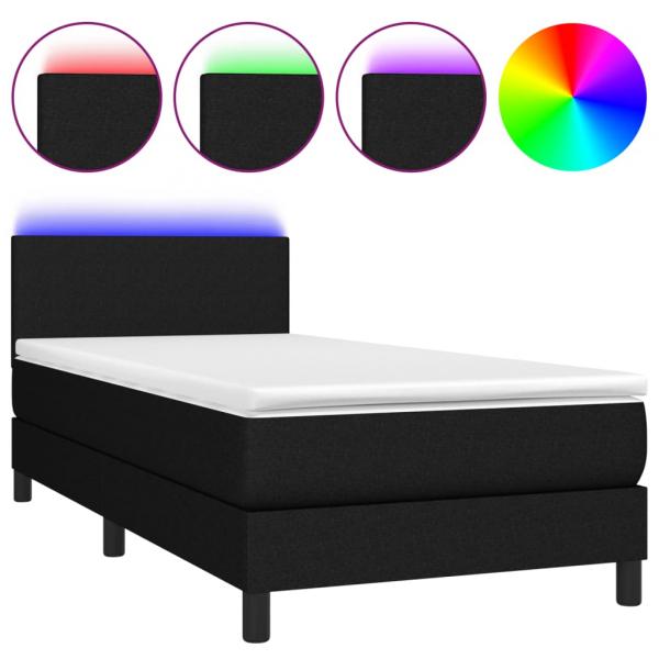 Boxspringbett mit Matratze & LED Schwarz 100x200 cm Stoff 