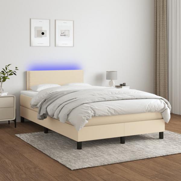 ARDEBO.de - Boxspringbett mit Matratze & LED Creme 120x200 cm Stoff