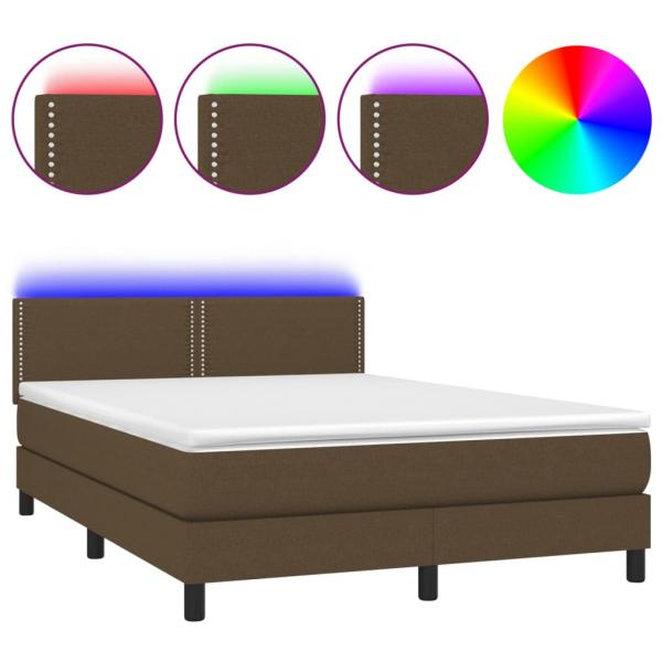 Boxspringbett mit Matratze & LED Dunkelbraun 140x190 cm Stoff